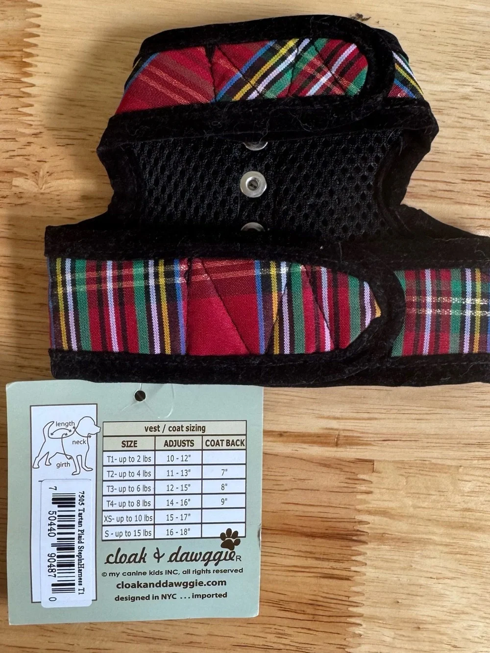 Cloak & Dawggie Teacup Holiday Tartan Dog Harness (up to 2 LBS - $39.95 retail)